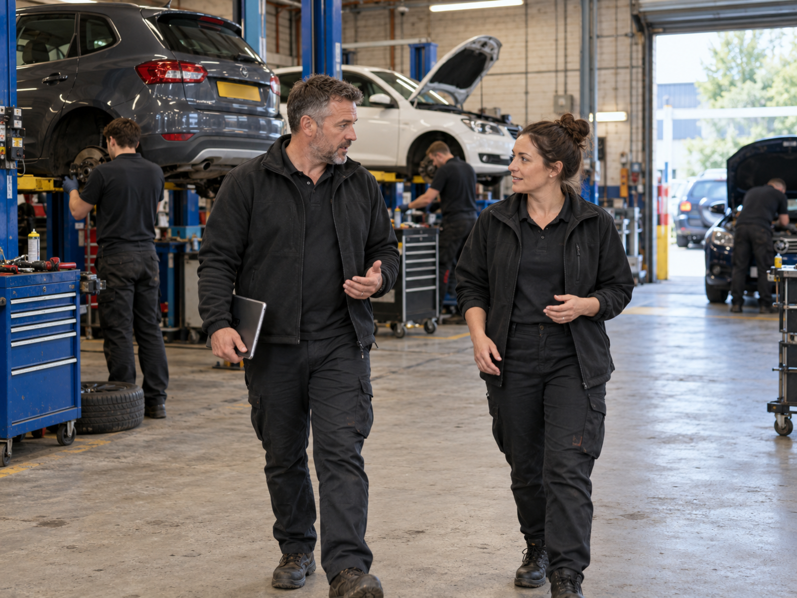 A group operations manager walking through one of their branches with the site lead.